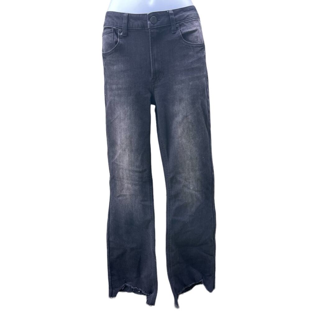 C'EST TOI Black Label distressed black high rise flare leg jeans